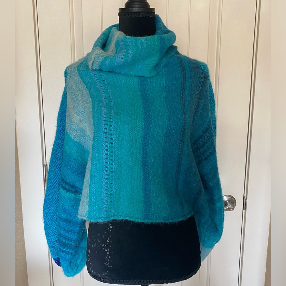 Free People Blue Striped Cowl Neck Sweater